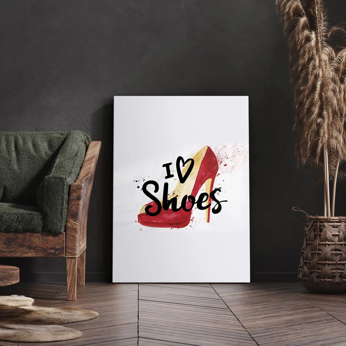 Impression sur toile - Image sur toile - Talon aiguille rouge avec l'inscription I love Shoes sur fond blanc - 50x70cm - L'amour a plusieurs noms - Décoration murale moderne pour le salon et la chambre ARTTOR