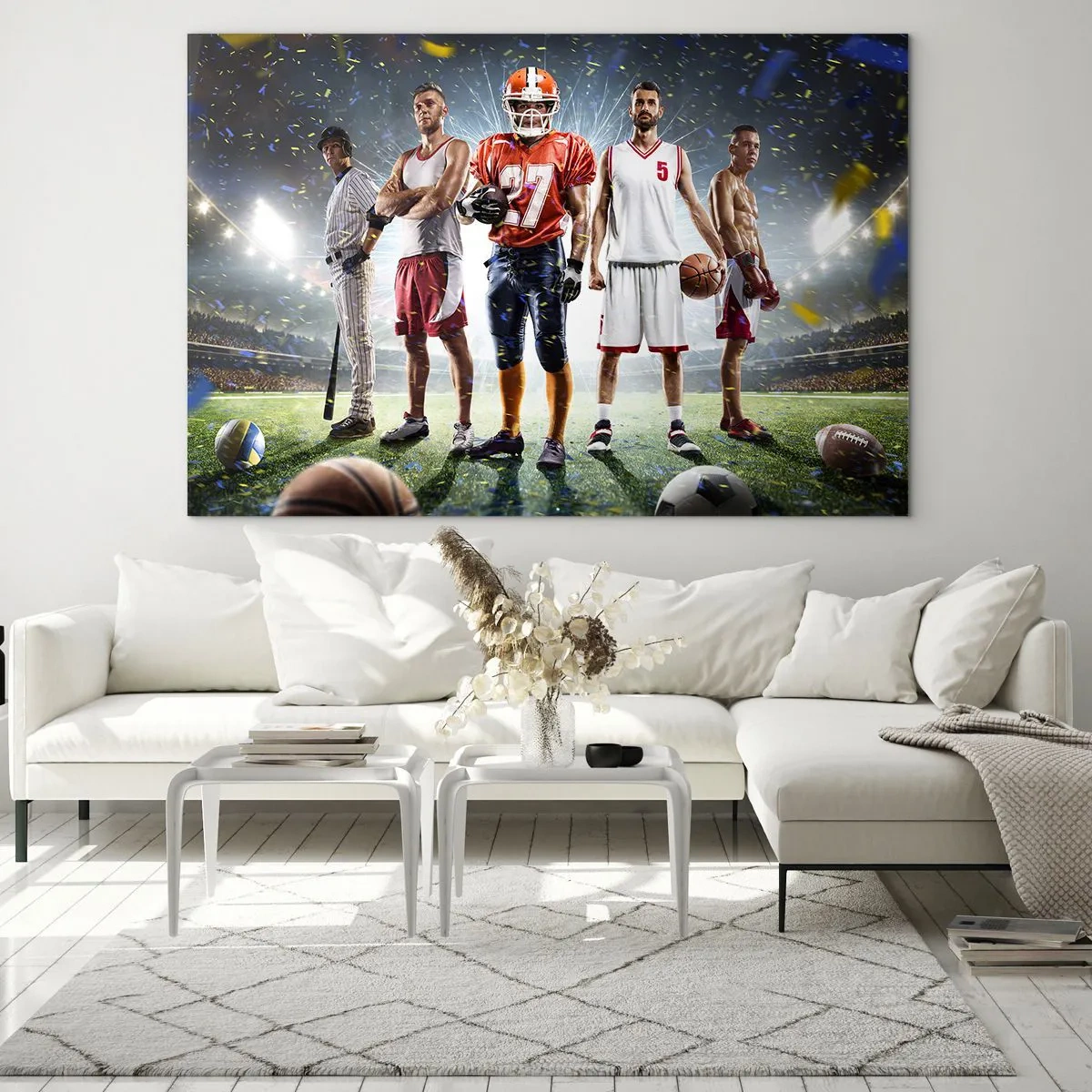 Impression sur verre - Image sur verre - Des athlètes de diverses disciplines dans le stade sous les projecteurs - 70x50cm - Gladiateurs des champs - Décoration murale moderne pour le salon et la chambre ARTTOR