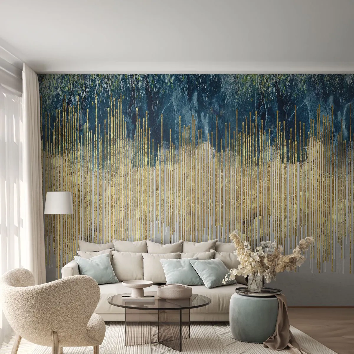 Papier Peint Photo Premium Canvas - Bordure dorée - Morceau, Art Déco, Contemporain - 500x350 cm