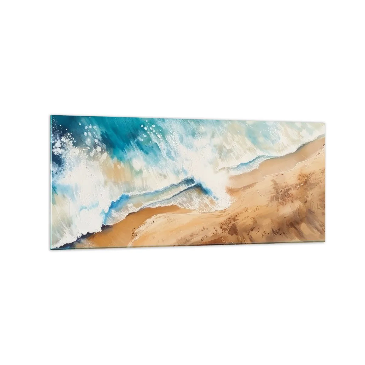 Impression sur verre - Image sur verre - Une vague de mer s'écrasant contre le rivage sablonneux - 120x50cm - La vague qui revient - Décoration murale moderne pour le salon et la chambre ARTTOR