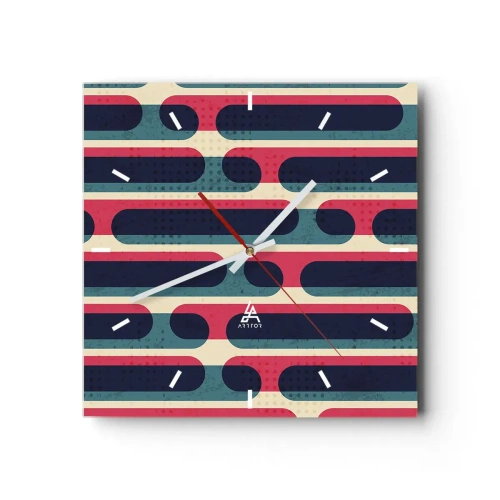 Horloge murale - Pendule murale - Motif géométrique rétro aux couleurs pastel - 30x30cm - En profondeur et sur l'avant - Décoration murale moderne pour le salon et la chambre ARTTOR