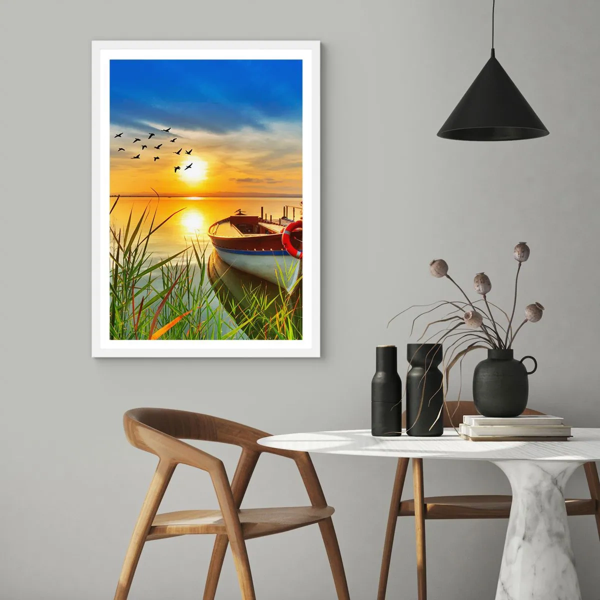 Affiche dans un cadre blanc - Poster - Les cormorans s'envolent déjà - 50x70 cm