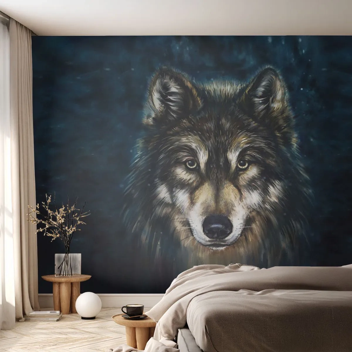 Papier Peint Photo Premium Sand - Alpha? Et oméga - Loup, Animaux, Peinture - 350x256 cm