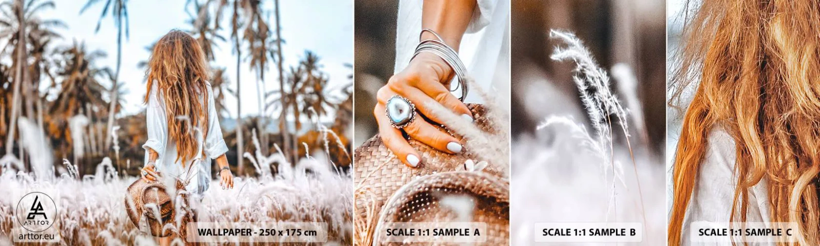 Échantillon De Papier Peint Standard Eco - Né de peluches d'herbe - Femme, Ancien, Bohème - 100x30 cm