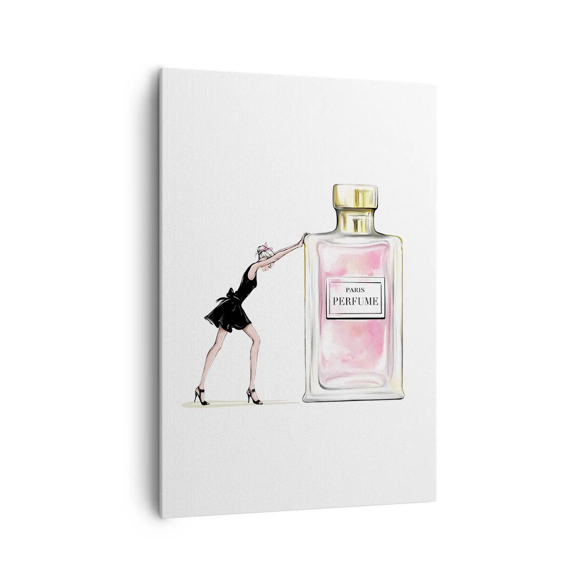 Impression sur toile - Image sur toile - Une femme en robe noire à côté d'un flacon de parfum - 70x100cm - L'essence des femmes - Décoration murale moderne pour le salon et la chambre ARTTOR