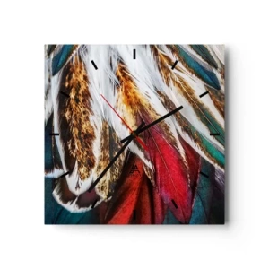 Horloge murale - Pendule murale - Gros plan de plumes multicolores aux couleurs vives et intenses - 30x30cm - Secrets de vol - Décoration murale moderne pour le salon et la chambre ARTTOR