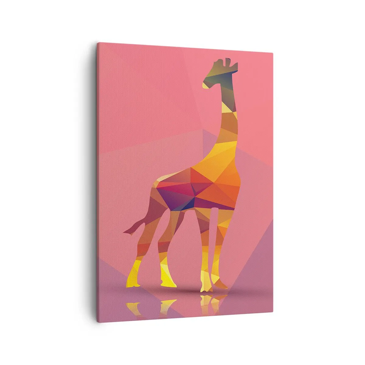 Impression sur toile - Image sur toile - Silhouette de girafe géométrique dans des tons pastel de rose et de jaune - 50x70cm - Les nuances de la savane - Décoration murale moderne pour le salon et la chambre ARTTOR
