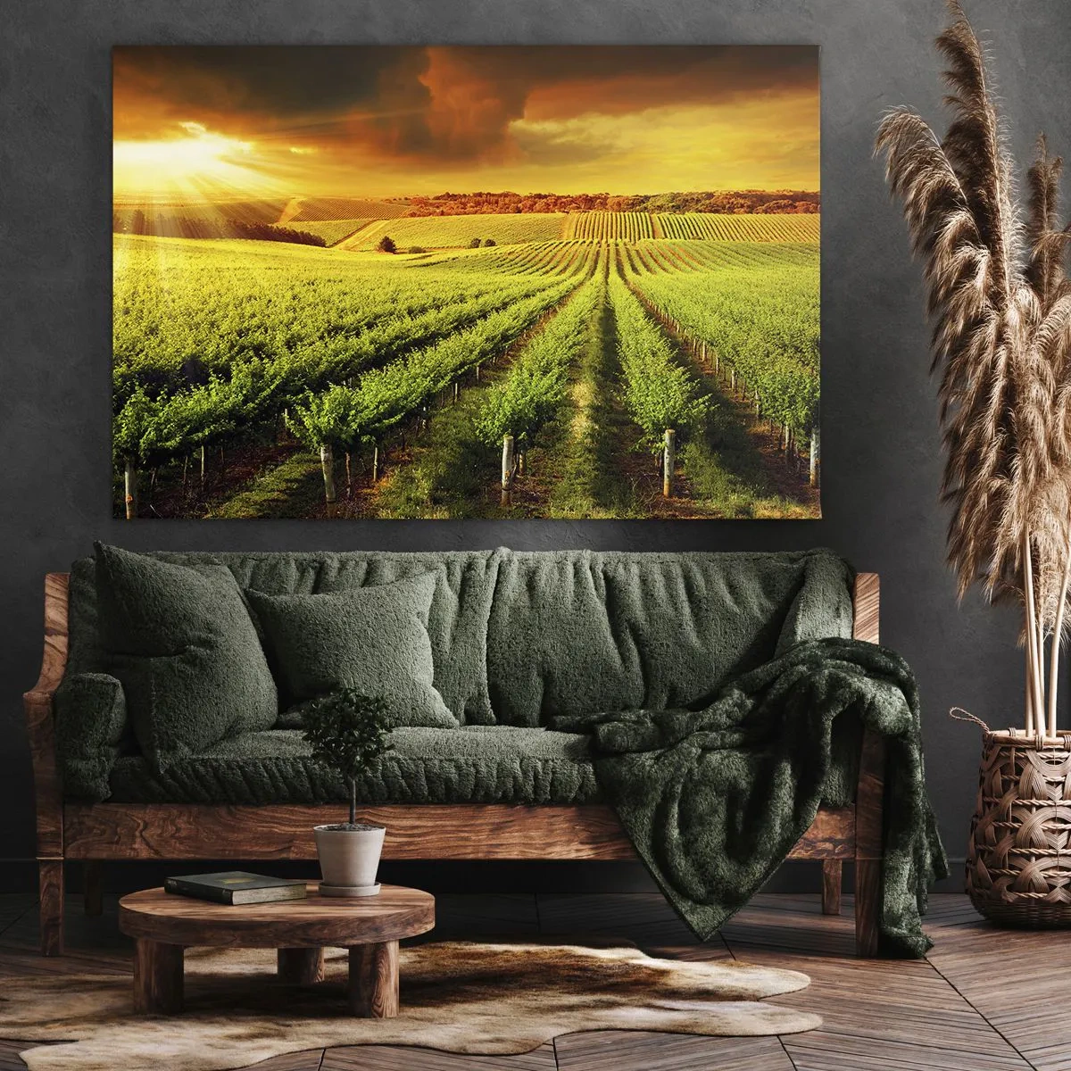 Impression sur toile - Image sur toile - Des vignes dorées illuminées par les rayons du soleil - 120x80cm - Sous le soleil australien - Décoration murale moderne pour le salon et la chambre ARTTOR