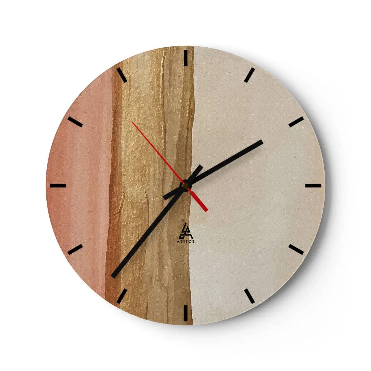 Horloge murale - Pendule murale - Rayures verticales dans les tons beige, bois et terre cuite - 30x30cm - Composition verticale - Décoration murale moderne pour le salon, la cuisine et la chambre ARTTOR