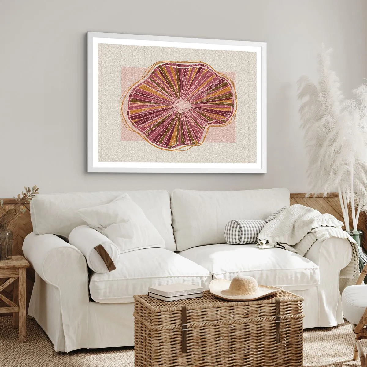 Affiche dans un cadre blanc - Poster - Abstraction rayonnante - 100x70 cm