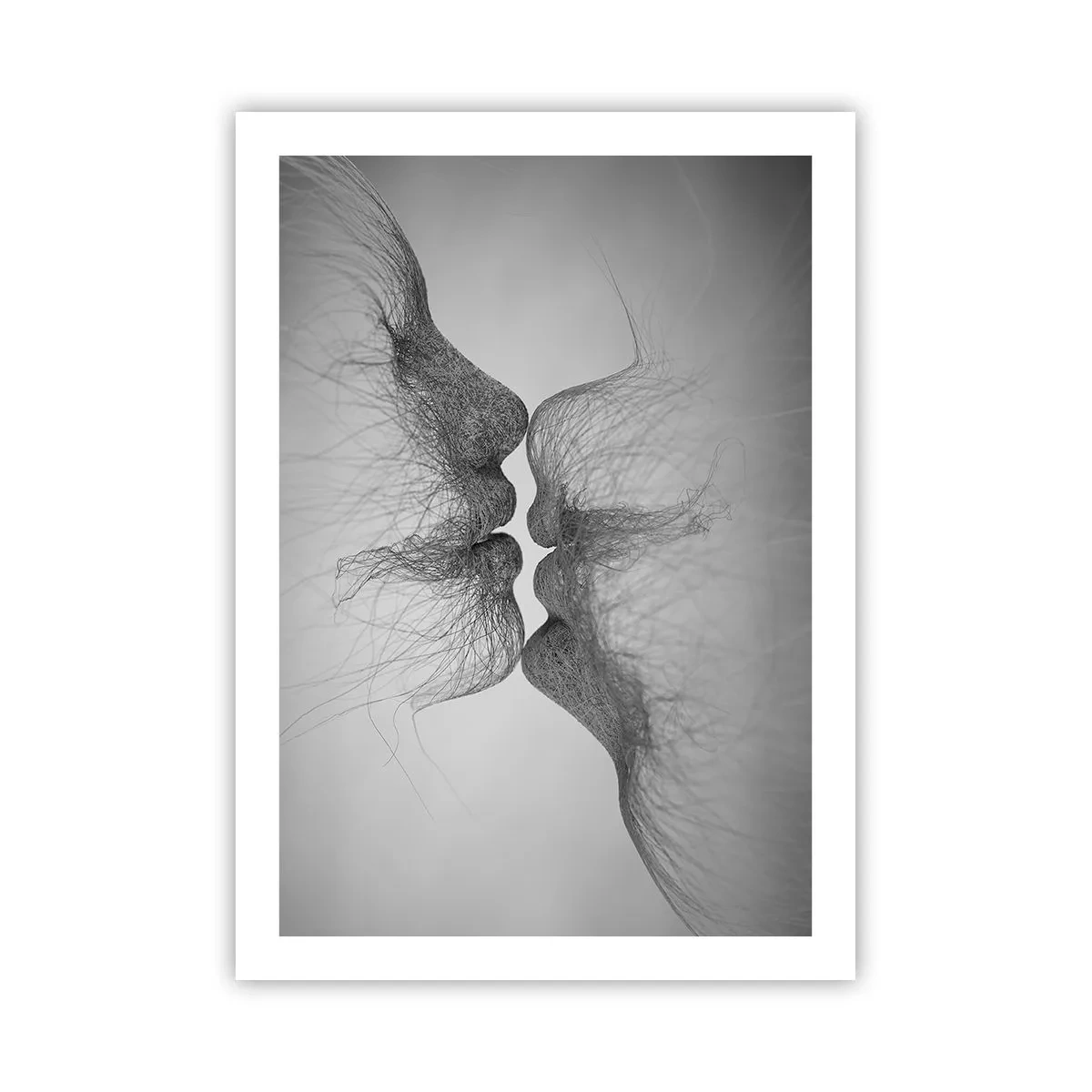 Affiche - Poster - Visages abstraits en train de s'embrasser, noir et blanc - 50x70cm - La bise du vent - Décoration murale moderne pour le salon et la chambre ARTTOR