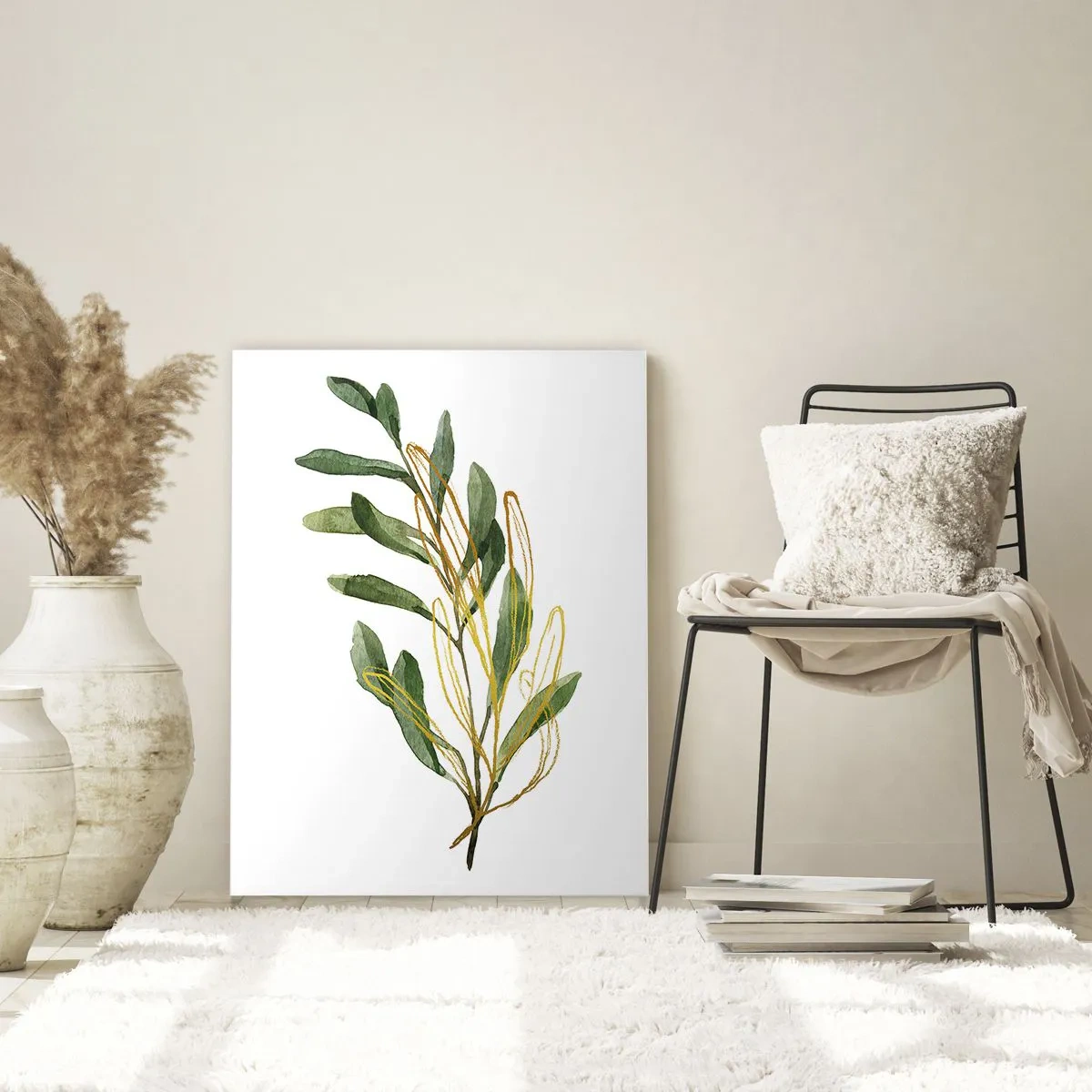 Impression sur verre - Image sur verre - Branche verte avec des feuilles sur fond blanc - 70x100cm - Tout ce qui est bon - Décoration murale moderne pour le salon et la chambre ARTTOR