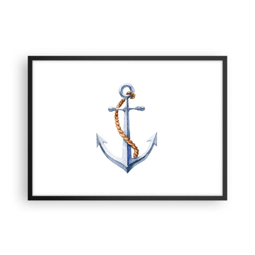 Affiche dans un cadre noir - Poster - Ancre avec corde dans un style aquarelle - 70x50cm - Ah l'aventure ! - Décoration murale moderne pour le salon et la chambre ARTTOR