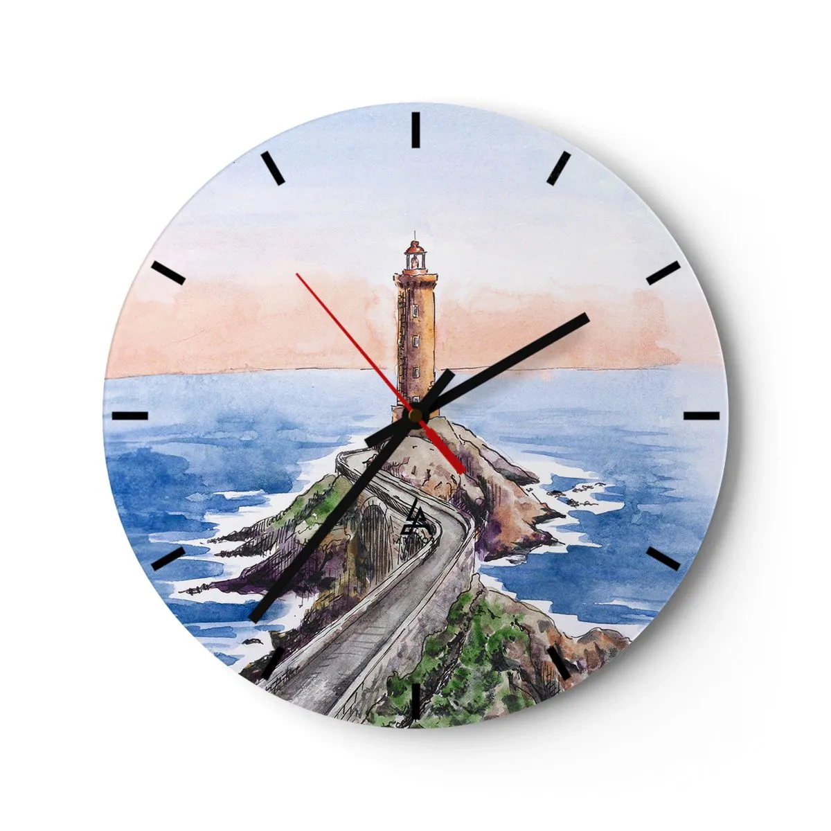 Horloge murale - Pendule murale - Un phare sur un promontoire dans un style aquarelle - 30x30cm - Face à la mer - Décoration murale moderne pour le salon, la cuisine et la chambre ARTTOR