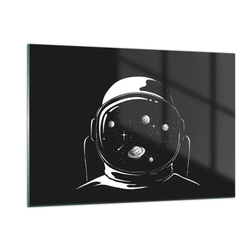 Impression sur verre - Image sur verre - Astronaute avec des étoiles et des planètes dans son casque sur fond noir - 120x80cm - Sympa la vue - Décoration murale moderne pour le salon et la chambre ARTTOR
