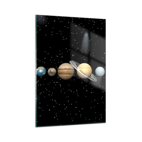 Impression sur verre - Image sur verre - Le système solaire sur fond d'étoiles dans l'espace - 50x70cm - Et les planètes sont folles, sont folles... - Décoration murale moderne pour le salon et la chambre ARTTOR