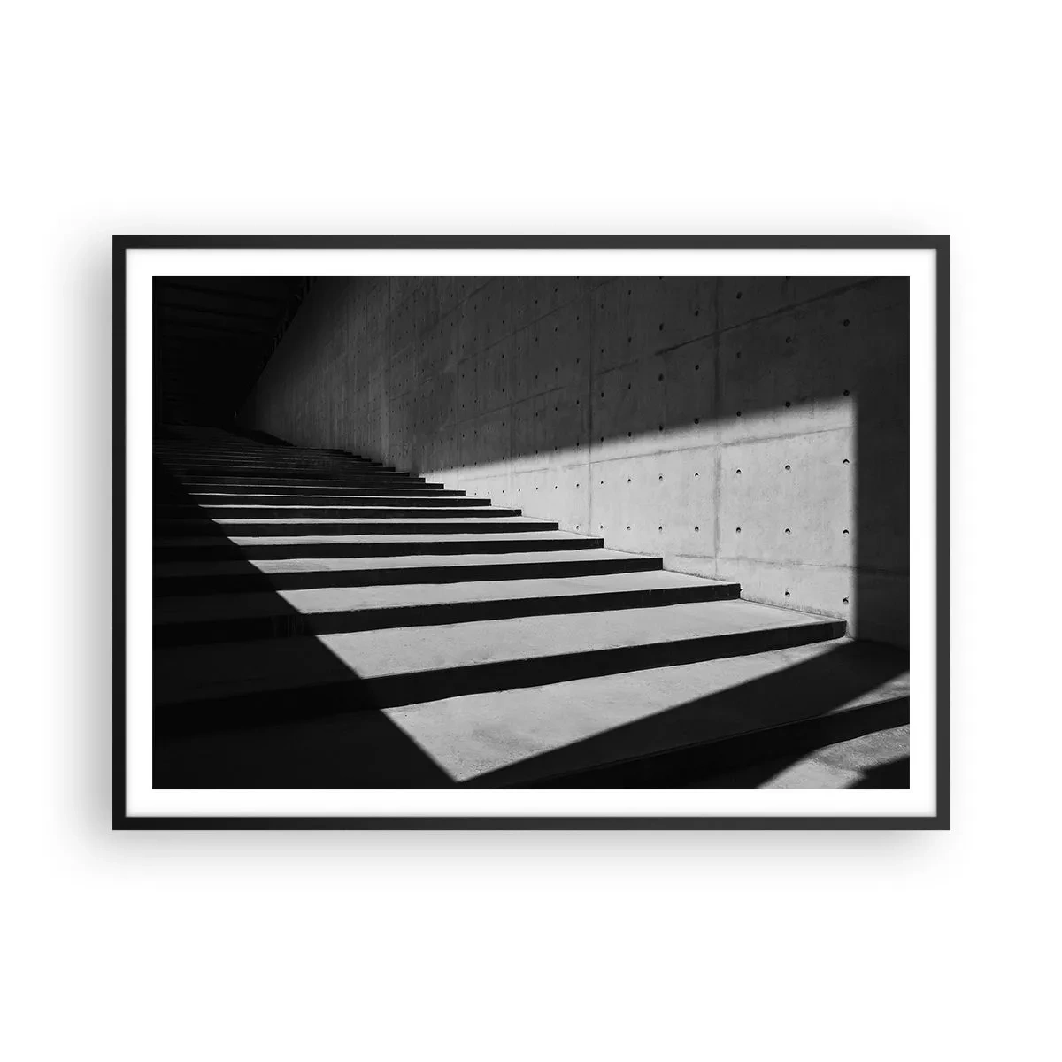 Affiche dans un cadre noir - Poster - Escaliers de style minimaliste en noir et blanc - 100x70cm - La beauté brute du modernisme - Décoration murale moderne pour le salon et la chambre ARTTOR