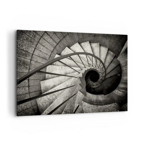 Impression sur toile - Image sur toile - Escalier en colimaçon noir et blanc de style moderne - 100x70cm - En haut des escaliers, en bas des escaliers - Décoration murale moderne pour le salon et la chambre ARTTOR