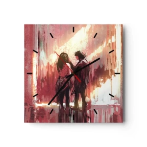 Horloge murale - Pendule murale - Un couple debout dans une lumière chaude sur fond de motifs abstraits - 30x30cm - L'éternel spectacle de l'amour - Décoration murale moderne pour le salon et la chambre ARTTOR