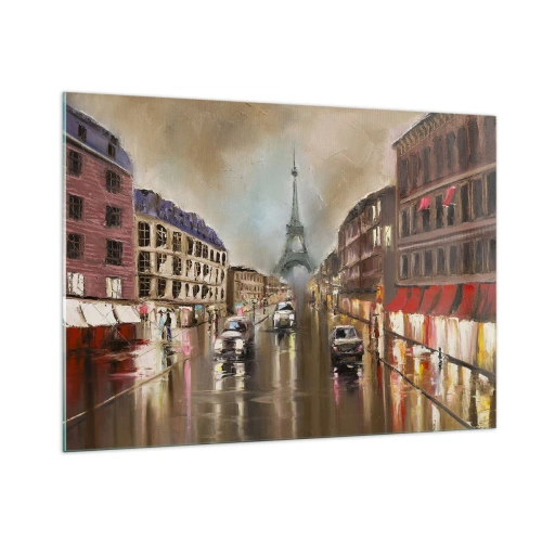Impression sur verre - Image sur verre - Rue de Paris le soir avec vue sur la Tour Eiffel - 100x70cm - Elle seule compte - Décoration murale moderne pour le salon et la chambre ARTTOR