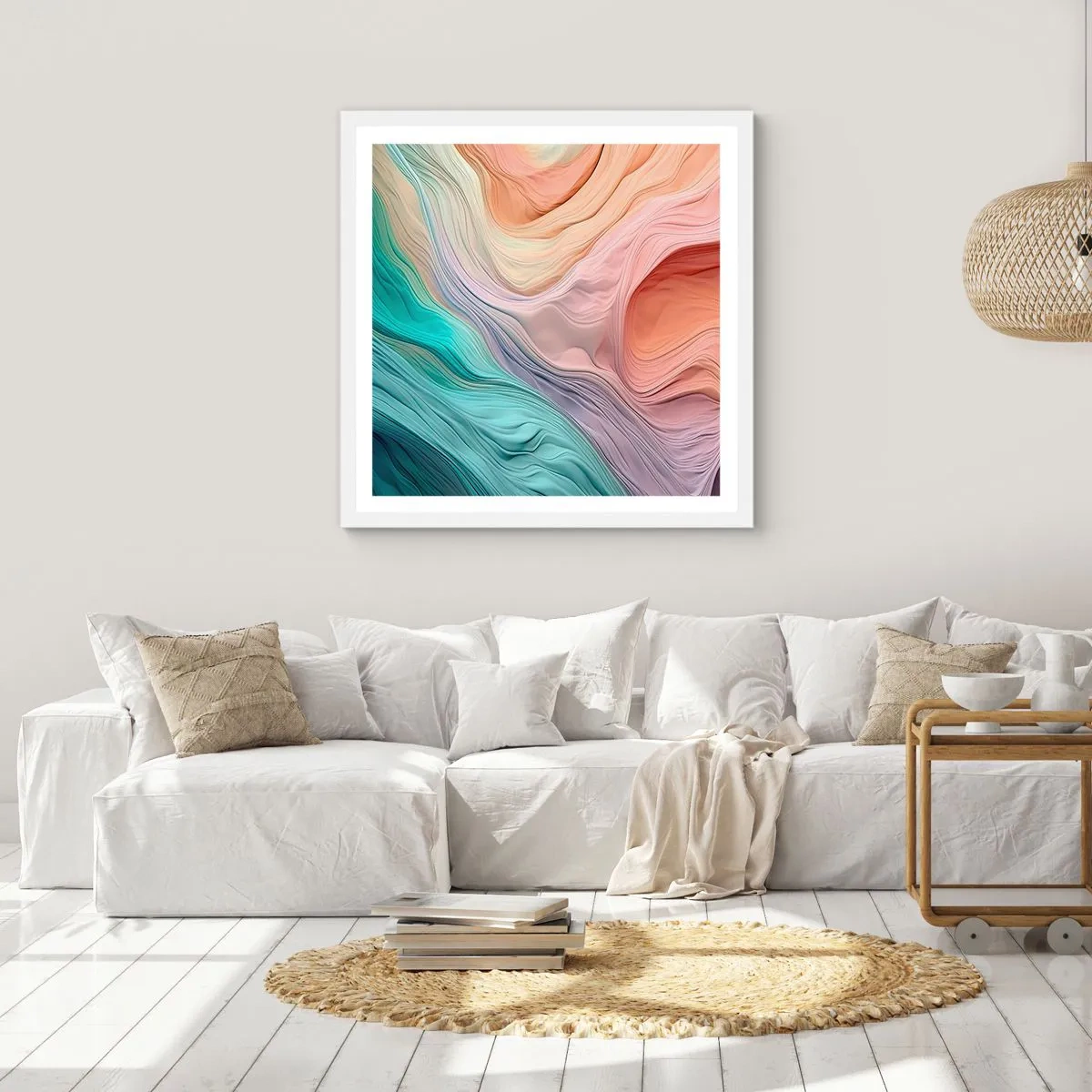 Affiche dans un cadre blanc - Poster - Vague arc-en-ciel - 50x50 cm