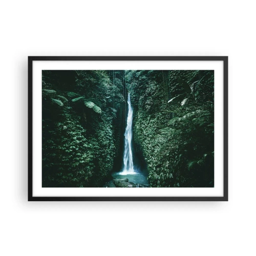 Affiche dans un cadre noir - Poster - Une cascade entourée d'une végétation tropicale dense - 70x50cm - Fontaine tropicale - Décoration murale moderne pour le salon et la chambre ARTTOR