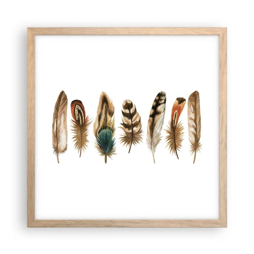 Affiche dans un chêne clair - Poster - Variation à plumes - 40x40 cm