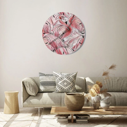 Horloge murale - Pendule murale - Flamants roses dans une composition dynamique et artistique - 30x30cm - Oiseau corps de ballet - Décoration murale moderne pour le salon, la cuisine et la chambre ARTTOR