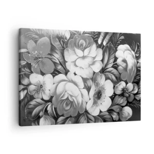 Impression sur toile - Image sur toile - Fleurs noires et blanches dans une composition classique et élégante - 70x50cm - Belle même en gris - Décoration murale moderne pour le salon et la chambre ARTTOR