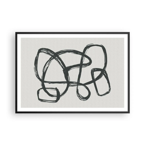 Affiche dans un cadre noir - Poster - Lignes abstraites créant des formes libres sur un fond clair - 100x70cm - Abstraction en boucle - Décoration murale moderne pour le salon et la chambre ARTTOR