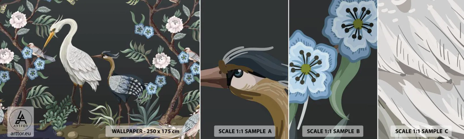 Échantillon De Papier Peint Standard Eco - Parade d'oiseaux - Animaux, Fleurs, Oiseau - 100x30 cm