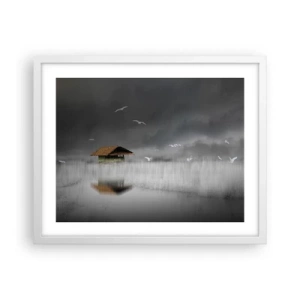 Affiche dans un cadre blanc - Poster - A l'abri de la pluie - 50x40 cm