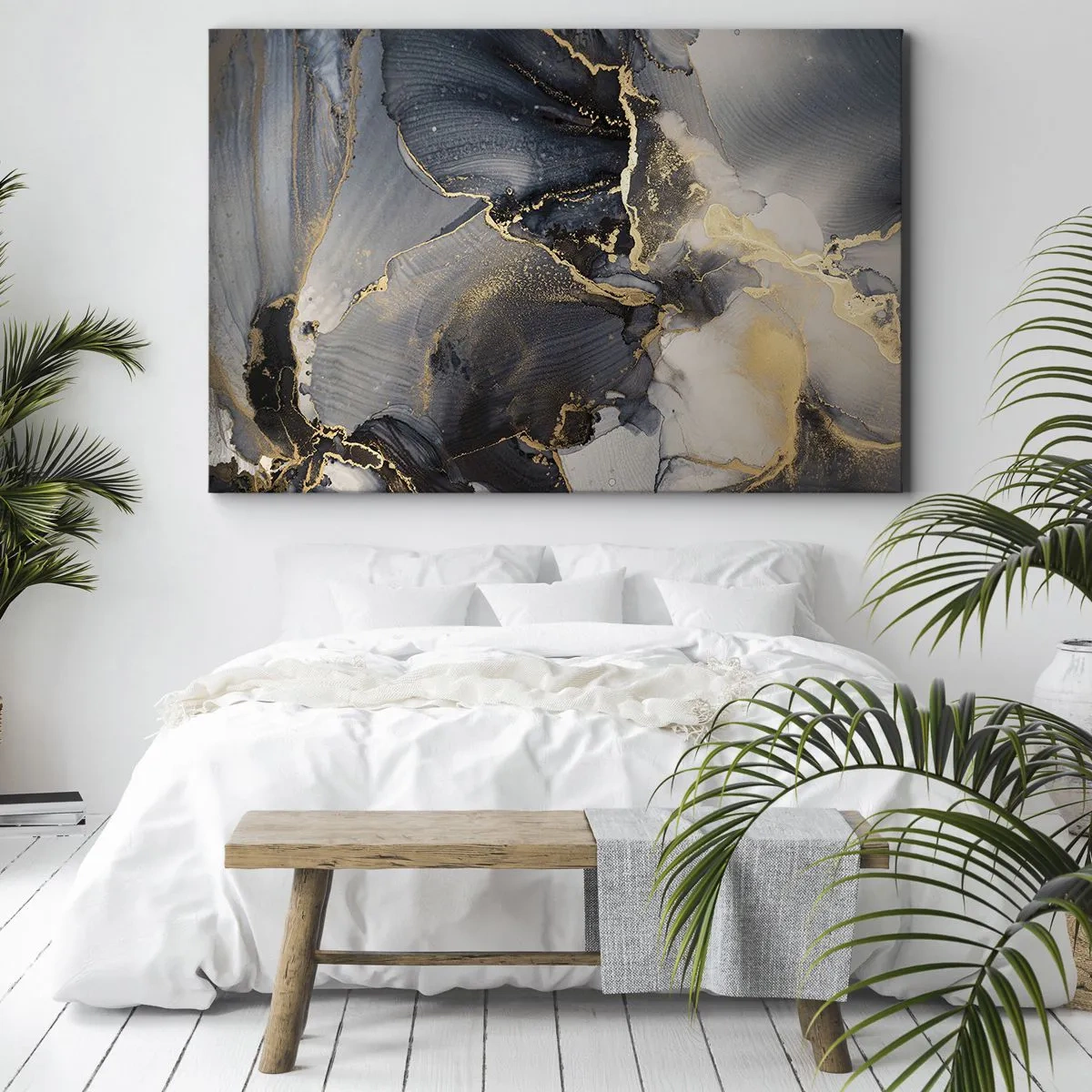 Impression sur toile - Image sur toile - Abstrait or et gris sur toile - 70x50cm - La vie de la pierre - Décoration murale moderne pour le salon et la chambre ARTTOR