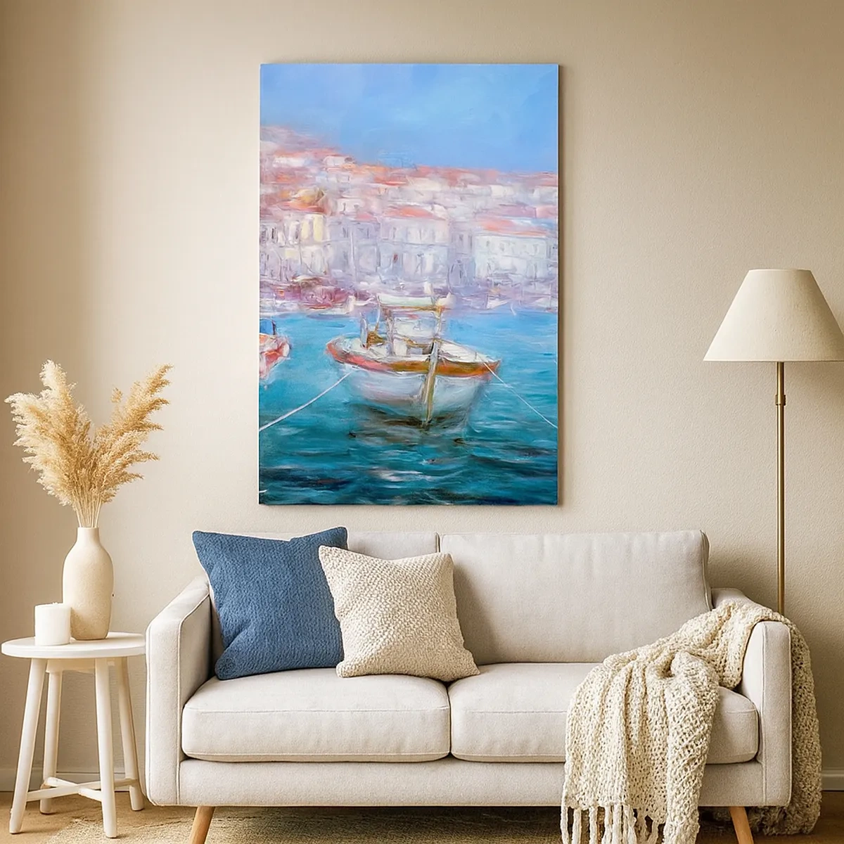 Impression sur toile - Image sur toile - Bateaux dans une baie italienne pittoresque - 50x70cm - Baie italienne - Décoration murale moderne pour le salon et la chambre ARTTOR