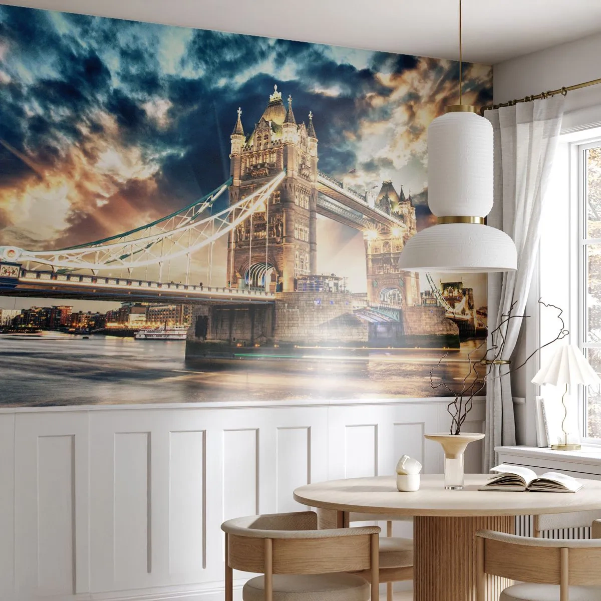 Papier Peint Photo Premium Sand - Tower Bridge à Londres au crépuscule - 100x70cm - Monument de l'empire victorien - Décoration murale moderne pour le salon et la chambre ARTTOR