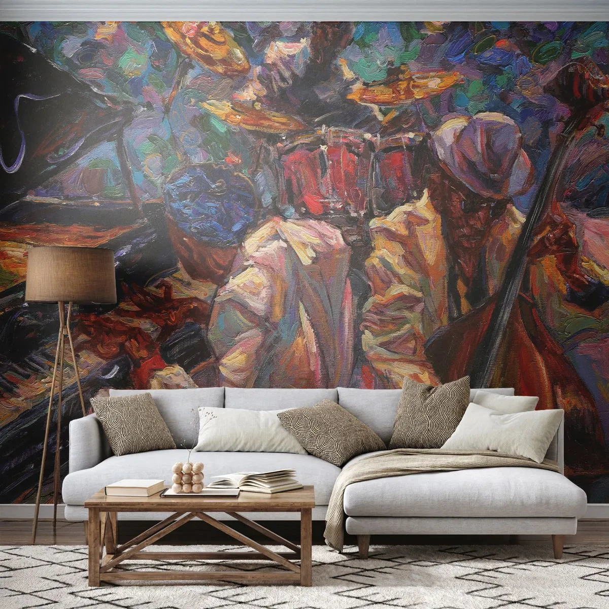 Papier Peint Autocollant Deluxe Sticker - Dans le même tempo - Musique, le jazz, Contrebasse - 250x175 cm