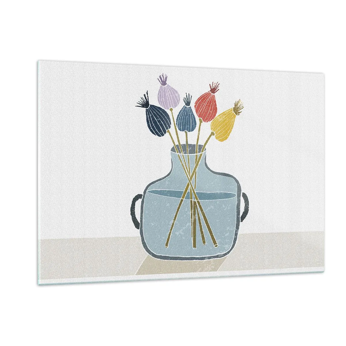 Impression sur verre - Image sur verre - Têtes de coquelicots décoratives dans une cruche de style graphique - 120x80cm - Comme s'il avait semé des graines de pavot - Décoration murale moderne pour le salon et la chambre ARTTOR