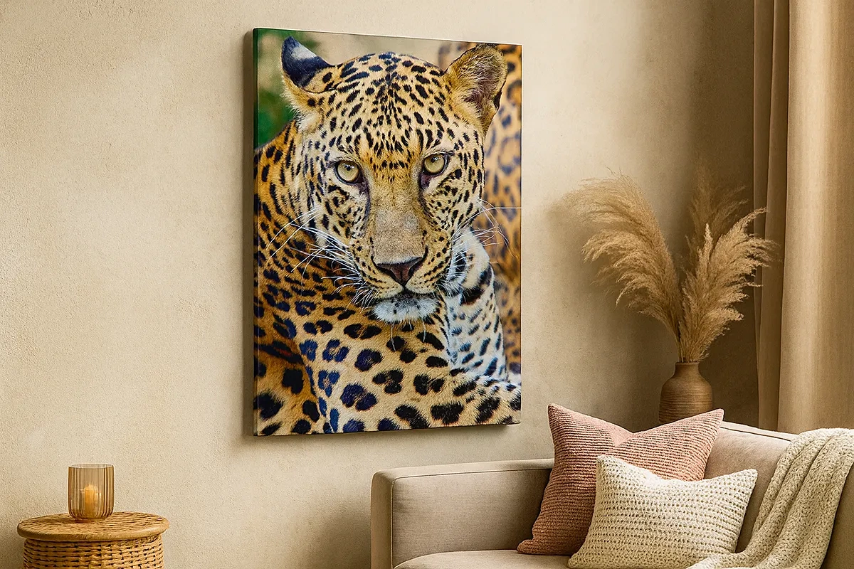 Impression sur toile - Image sur toile - Jaguar au repos dans un environnement naturel avec un fond vert. - 50x70cm - Sauvage et calme - Décoration murale moderne pour le salon et la chambre ARTTOR