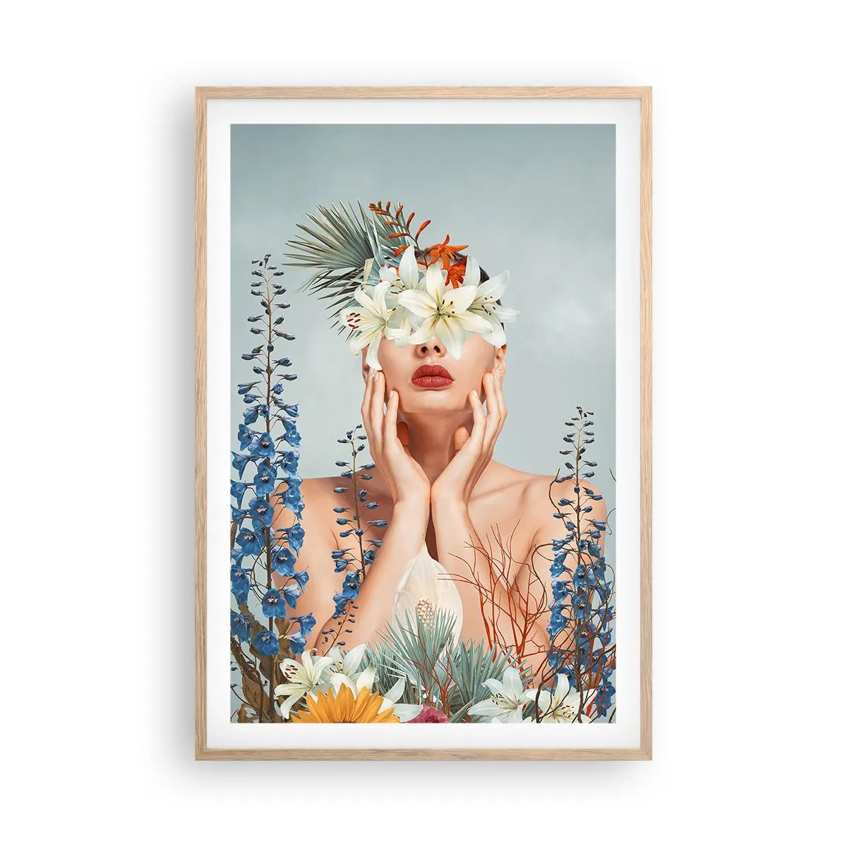 Affiche dans un chêne clair - Poster - Femme - fleur - 61x91 cm