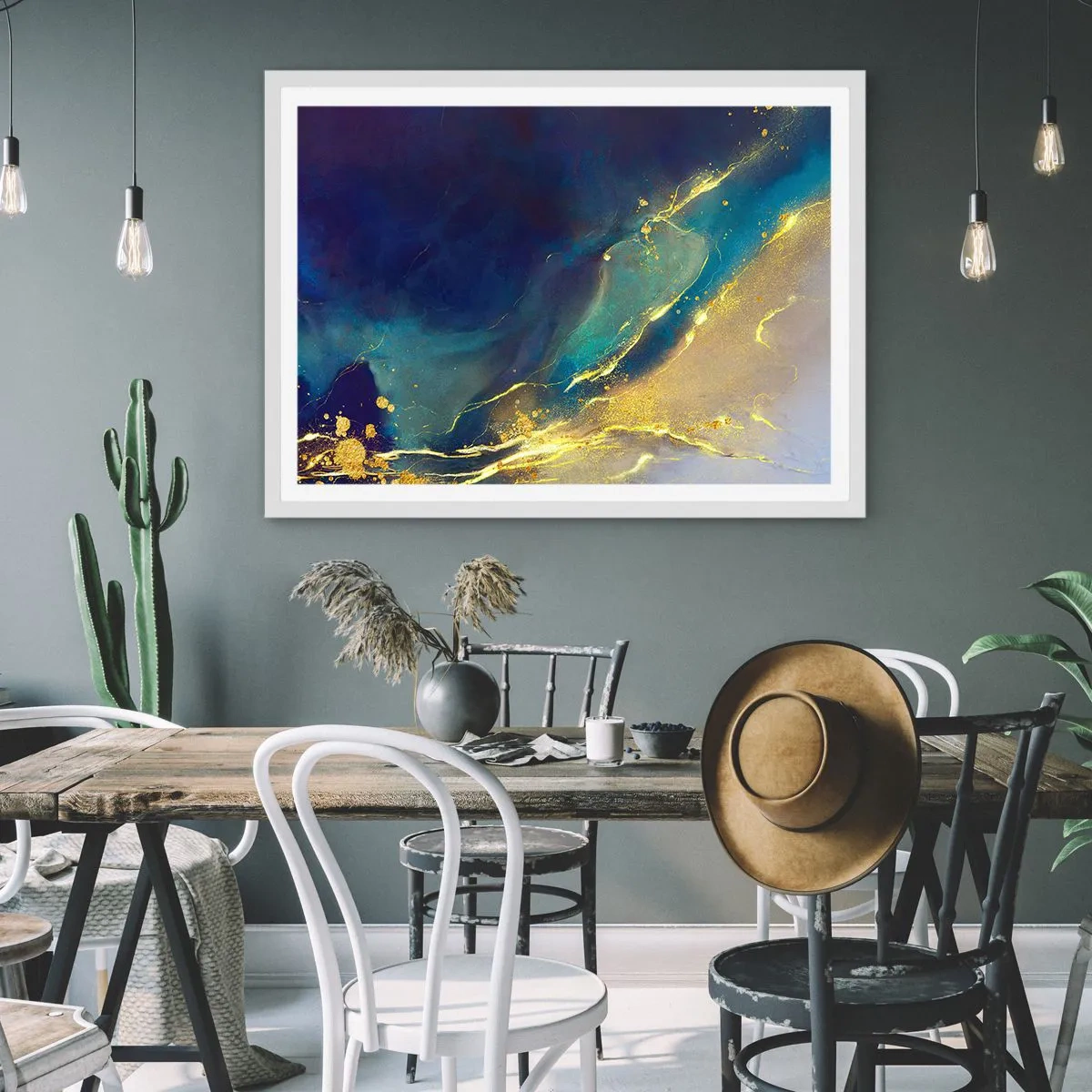 Affiche dans un cadre blanc - Poster - Coulée d'or - 50x40 cm