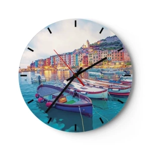 Horloge murale - Pendule murale - Soirée colorée au port - 40x40 cm