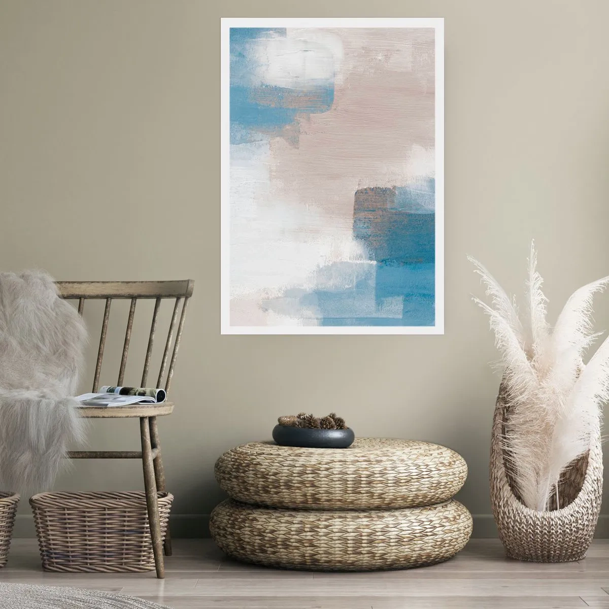 Affiche - Poster - Abstraction rose derrière un rideau de bleu - 40x50 cm