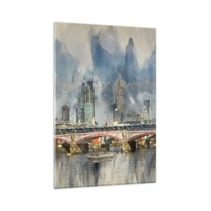 Impression sur verre - Image sur verre - Vue à l'aquarelle du pont et des toits de la ville - 80x120cm - Londres dans toute sa splendeur - Décoration murale moderne pour le salon et la chambre ARTTOR