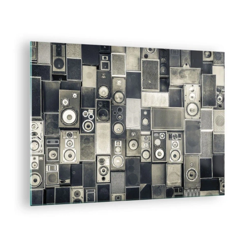 Impression sur verre - Image sur verre - Une composition d'enceintes rétro dans des tons de gris - 70x50cm - Tout va bien - Décoration murale moderne pour le salon et la chambre ARTTOR