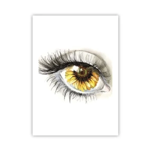 Affiche - Poster - Un œil avec une fleur de tournesol jaune dans la pupille - 50x70cm - Un look aussi chaud que l'été - Décoration murale moderne pour le salon et la chambre ARTTOR