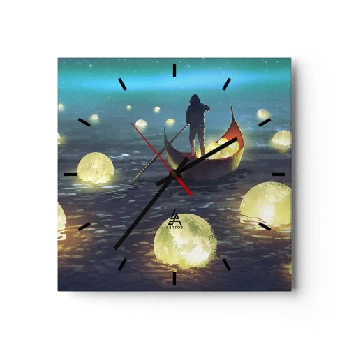 Horloge murale - Pendule murale - Une silhouette dans un bateau entourée de boules lumineuses sur l'eau - 30x30cm - Des choses dont les philosophes n'ont jamais rêvé - Décoration murale moderne pour le salon et la chambre ARTTOR