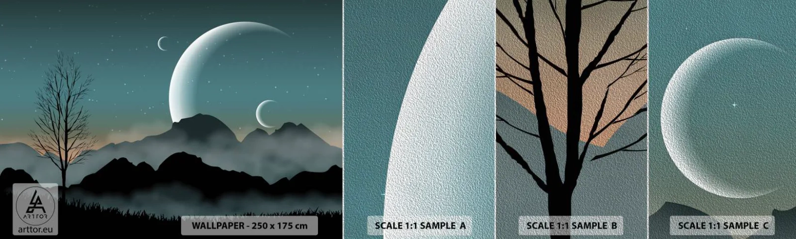 Échantillon de Papier Peint Premium Sand - Carnaval de la nuit étoilée - Abstraction, Paysage, Montagnes - 100x30 cm