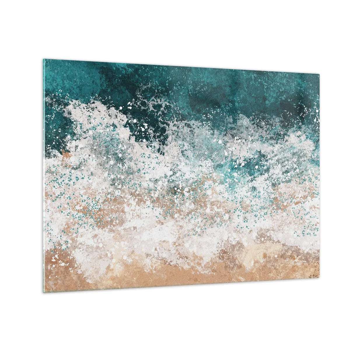 Impression sur verre - Image sur verre - Vague de mer abstraite dans des tons de turquoise, blanc et beige sable - 70x50cm - Histoires de la mer - Décoration murale moderne pour le salon et la chambre ARTTOR