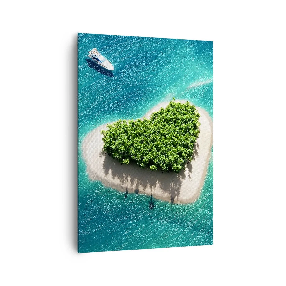 Impression sur toile - Image sur toile - Une île romantique en forme de cœur dans une mer turquoise - 70x100cm - J'aime l'été - Décoration murale moderne pour le salon et la chambre ARTTOR