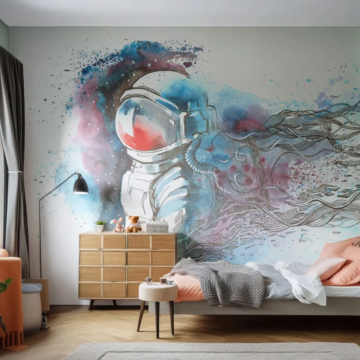 Papier Peint Autocollant Deluxe Sticker - Seul avec l'espace - Astronaute, Cosmonaute, Abstraction - 250x175 cm